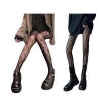 Meias Pretas Sexy com Renda e Detalhe de Borboleta - 2 Peças Meias Pretas Sexy com Renda e Detalhe de Borboleta - 2 Peças