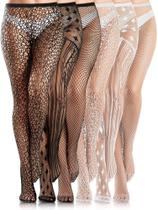 Meias Ramede Halloween Fishnet estampadas, 6 pares, pretas e brancas