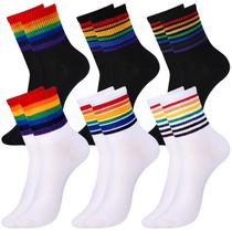 Meias redondas Bencailor listradas, arco-íris, algodão atlético, 6 pares Meias redondas Bencailor listradas, arco-íris, algodão atlético, 6 pares