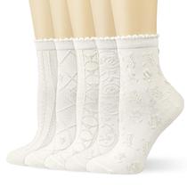 Meias redondas brancas para mulheres, algodão, casual, floral, pacote com 5 Meias redondas brancas para mulheres, algodão, casual, floral, pacote com 5