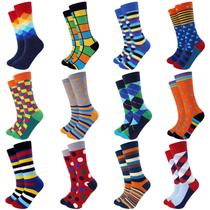Meias sociais Jeasona masculinas de algodão redondo multicolorido, 12 pares