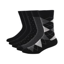 Meias Sociais Masculinas Tamanho Grande, 5-6 Pares, Listras Pretas E Cinza, Argyle, Algodão, Casual,