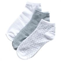 Meias Soquetes 3 Pares Estampada Branca e Cinza Tamanho 27 ao 33 - Basic+ Meias Soquetes 3 Pares Estampada Branca e Cinza Tamanho 27 ao 33 - Basic+
