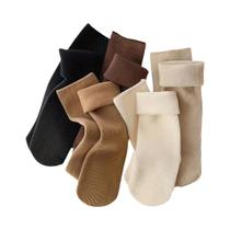Meias Térmicas Grossas E Sem Costura Para O Inverno Feminino, Pretas, 5 Pares Unissex