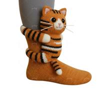Meias tricotadas de algodão 3D Tiger Plush Animal Crew unissex para jovens