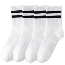 Meias YUWELL Femininas Listradas Cano Médio Algodão 4 Pares