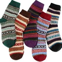 Meias YZKKE Winter Wool para mulheres vintage, quentes, multicoloridas
