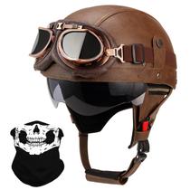 Meio capacete de motocicleta Lutcaut, estilo alemão, couro, marrom