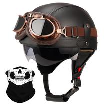 Meio capacete de motocicleta Lutcaut German Style Leather Black