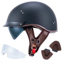 Meio capacete para motocicleta VCOROS F07 preto fosco com viseira L