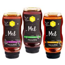 Mel de abelha 3 floradas silvestre laranjeira eucalipto 550g apiario flor de mel - kit 3 unidades