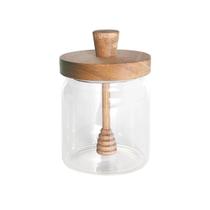 Meleira Abelha em Vidro Borossilicato com Tampa de Acácia e Mexedor 500ml Meleira Abelha em Vidro Borossilicato com Tampa de Acácia e Mexedor 500ml