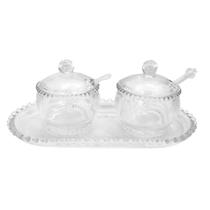 Meleira + Açucareiro & Colher + Travessa Oval Cristal Mesa Posta Kit Wolff