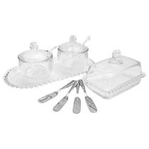 Meleira + Açucareiro + Kit Colheres Manteigueira + Travessa Oval Cristal Meleira + Açucareiro + Kit Colheres Manteigueira + Travessa Oval Cristal