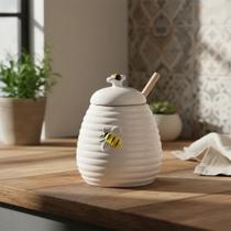 Meleira Bee de Porcelana com Colher de Madeira 300ml