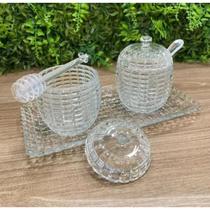 Meleira C/pegador Açucareiro C/colher Travessa Cristal 3pçs