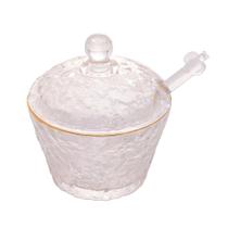 Meleira Cristal Martelado C/Colher Tampa Borda Dourada 10Cm - LYOR Meleira Cristal Martelado C/Colher Tampa Borda Dourada 10Cm - LYOR