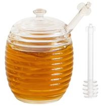 Meleira de Cristal 210ml Com Tampa Estilo Colmeia Pegador Ideal Servir Mel Mesa Posta Charme Praticidade Cozinha Utensílio Café da Manhã Talher