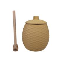 Meleira Porcelana Com Tampa Pegador Bege Abelha 420ml Mel