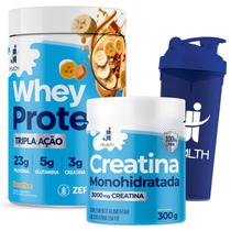 Melhor Combo Whey Protein com Creatina Monohidratada Pura e Glutamina 720g, J I Health