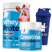 Melhor Combo Whey Protein com Creatina Monohidratada Pura e Glutamina 720g, J I Health