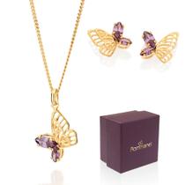 Melhor Presente Feminino Colar + Pingente E Brincos Rommanel Borboletas Melhor Presente Feminino Colar + Pingente E Brincos Rommanel Borboletas
