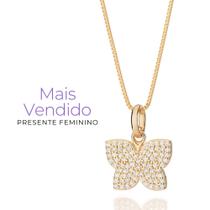 Melhor Presente Feminino Rommanel Colar Borboleta Cravejada Pingente E Cordão Banhados Ouro 18k