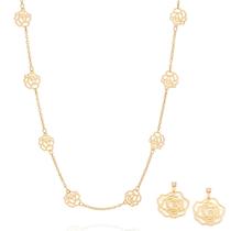 Melhor Presente Para Mulher Colar Rosas Vazadas Rommanel + Brincos E Embalagem Banhados Ouro 18k Melhor Presente Para Mulher Colar Rosas Vazadas Rommanel + Brincos E Embalagem Banhados Ouro 18k