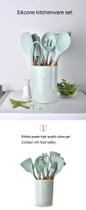Melhor silicone cozinhar utensílio conjunto de madeira lidar com espátula sopa colher escova concha VERDE