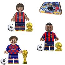 Melhor Time Barcelona 3 Bonecos JOGADOR DE FUTEBOL Minifigures Neymar Jr, Messi e Ronaldinho Gaúcho Blocos de Montar Lets Go Toys 36 peças