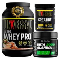 Melhores Suplementos Hipertrofia Whey Universal 900g + Creatina Pura Universal 200g + Beta Alanina Alpha Labs 200g