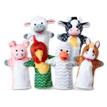 Melissa &amp Doug Barn Buddies Hand Puppets, Set of 6 (Vaca, Ovelha, Cavalo, Pato, Frango, Porco)