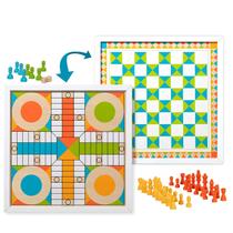 Melissa &amp Doug Double-Sided Wooden Chess &amp Pachisi Board Game com 42 Peças de Jogo (17.5ââ', W x 17.5ââ'' L x 1.5ââ'' D)