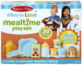 Melissa &amp Doug Mine to Love Mealtime Play Set for Dolls with Bottle, Pretend Baby Food Jars, Snack Pouch, More (24 pcs)