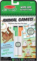 Melissa &amp Doug On The Go Animal Games Wipe-Off Activity Pad Reusable Travel Toy com 2 marcadores de apagar seco