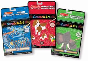 Melissa &amp Doug On the Go Scratch Art Activity Books Set - Safari Animals, Animals Families, Vehicles