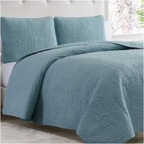 Mellanni Bedspread Coverlet Set - Capa de cama King Size com Shams - Tecnologia de acolchoamento ultra-sônico - Conjunto de colcha King de 3 peças - Colchas e cobertas (King, Spa Blue)