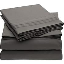 Mellanni California King Sheets - Hotel Luxury 1800 Lençóis de Cama & Fronhas - Folhas de Cama de Resfriamento Extra Macia - Bolso Profundo até 16 polegadas - Rugas, Fade, Resistente à Mancha - 4 Peça (Cal King, Cinza)