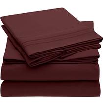 Mellanni Full Size Sheet Set - Hotel Luxury 1800 Folhas de Cama & Fronhas - Folhas de Cama de Resfriamento Extra Macia - Bolso Profundo até 16 polegadas - Rugas, Fade, Resistente a Manchas - 4 Peça (Completa, Borgonha)