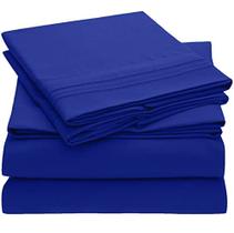 Mellanni Full Size Sheet Set - Hotel Luxury 1800 Folhas de Cama & Fronhas - Folhas de Cama de Resfriamento Extra Macia - Bolso Profundo até 16" - Rugas, Fade, Resistente a Manchas - 4 Peça (Inteira, Azul Imperial)