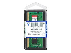 Memória para Notebook Kingston 8GB 2400MHz DDR4 CL17 KVR24S17S8/8