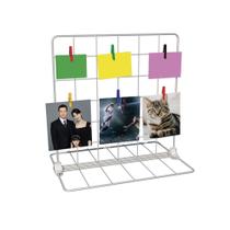 Memory Board de Mesa Painel de Fotos de Tela Aramada 30x30 Branco com Prendedores