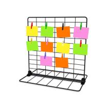 Memory Board de Mesa Painel de Fotos de Tela Aramada 30x30 Malha 2,5x5cm Ideal para Post It e Polaroid Preto com Prendedores