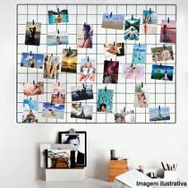 Memory Board Painel de Fotos de Tela Aramada 60x80 Preto + Prendedores e Clipes