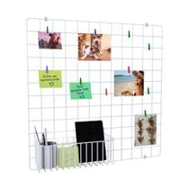 Memory Board Painel Fotos Tela Aramada 60x60 Branco + Cesto N3g Prendedores e Clipes Memory Board Painel Fotos Tela Aramada 60x60 Branco + Cesto N3g Prendedores e Clipes