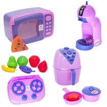 Menina Cozinha Infantil Eletro Panela Microondas Rosa 15Pç