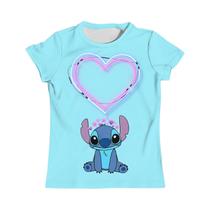 Meninas 3-4 Anos Disney Stitch Verão Camisetas Bonito Dos Desenhos Animados Manga Curta Secagem