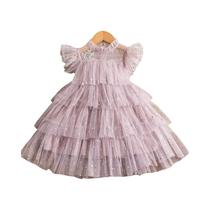 Meninas Babados Tule Tutu Lantejoulas Vestido De Verão 3-8y Crianças Princesa Vestido De Baile Festa