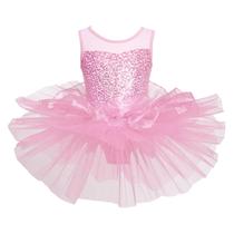 Meninas Brilhantes Lantejoulas Ballet Dança Tutu Vestido Collant Bailarina Traje Ginástica Patinação