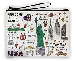 Meninas e mulheres grande moda bonito Nova York lembrança zíper bolsa de viagem cosméticos saco de mão bolsa de maquiagem (JP-330133B) - DESIGN U.S.A. SOUVENIR